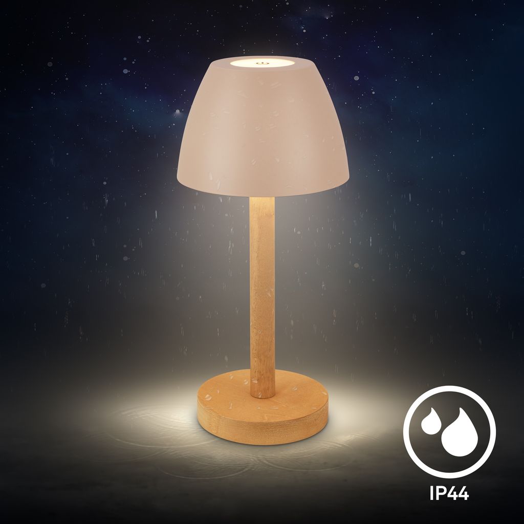 Serina Wood Rechargeable Table Lamp - 2.5W, 200lm, Cordless, LED, Touch, Dimmable, Beige-Wood