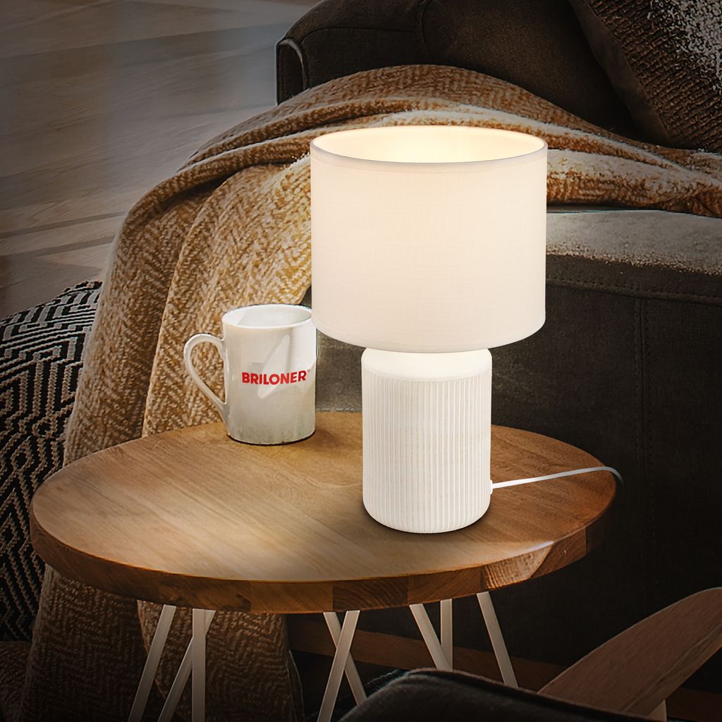 Ino 2er Set Tischlampe mit 2x Leuchtmitteln - Warmweiß, EEK A, Keramikfuß, Kabelschalter, Weiß