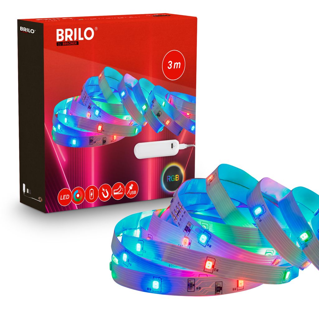 LED Streifen 3m - RGB, Akku, Selbstklebend, Weiß