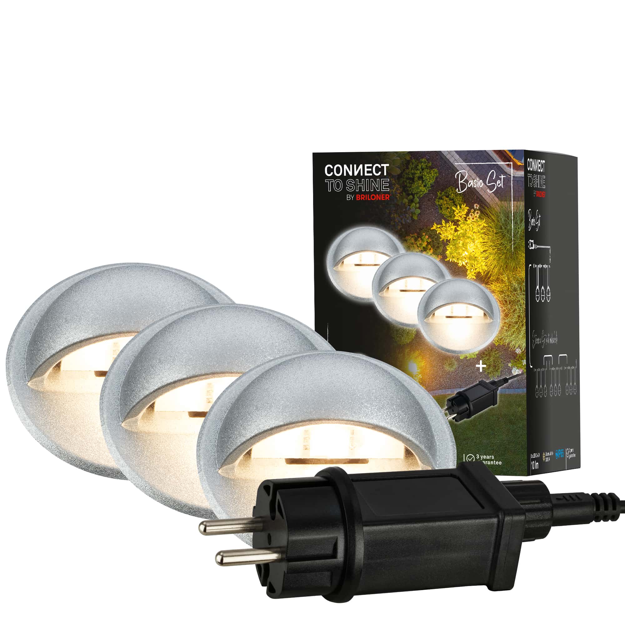 Briloner Teak starter set LED recessed floor spotlight with side light, Ø35x36mm
