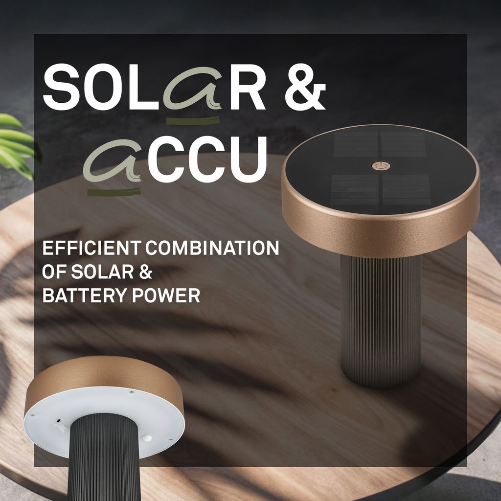 Poga Tischlampe - 1W, 150lm, Kabellos, LED, Dimmbar, Solar, Anthrazit, Bronze metallic