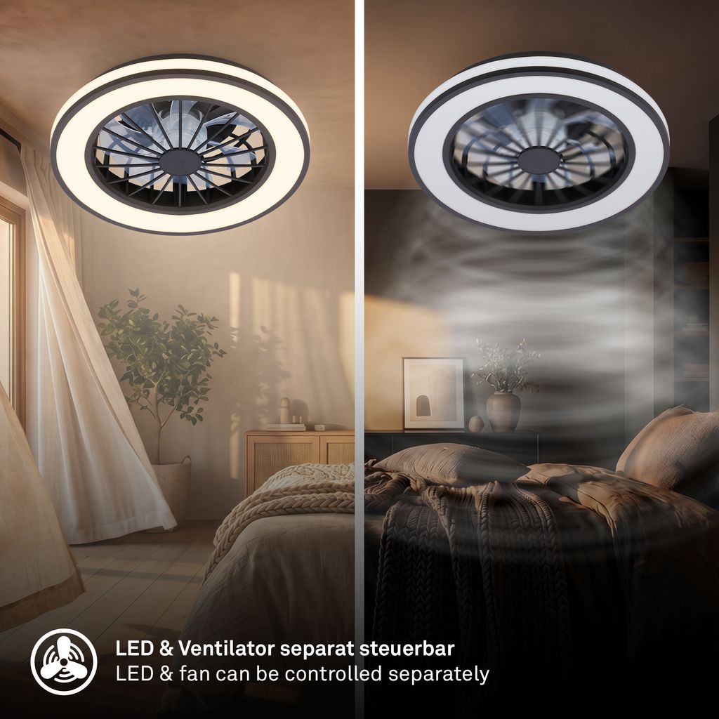 Venturo Ceiling Fan with Light - 24W, 2600lm, 5 Speeds, CCT, Dimmable, Black