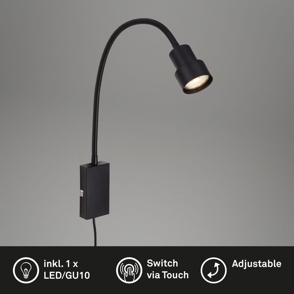LED Bettleuchte Bettlampe Touch Flexibel GU10 5 W schwarz Metall Briloner 1