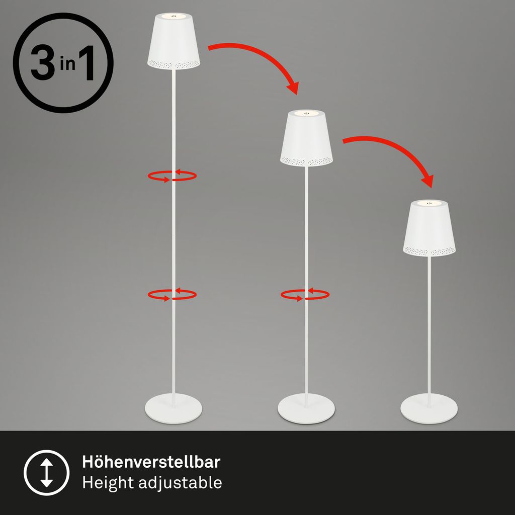 LED Akku-Stehleuchte 130 cm 3,5 Watt 400lm weiß