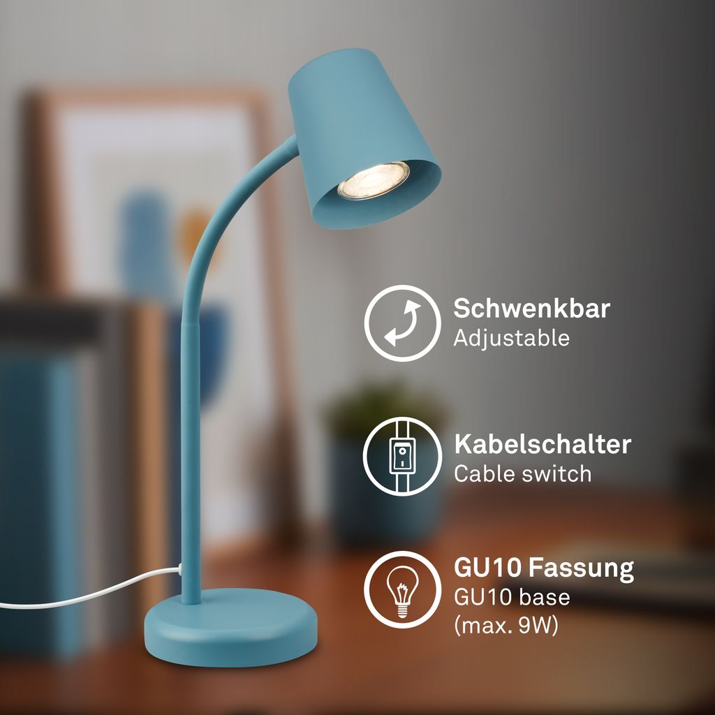 Lampada da tavolo, 38,5 cm, 1x GU10, max. 9W, blu piccione
