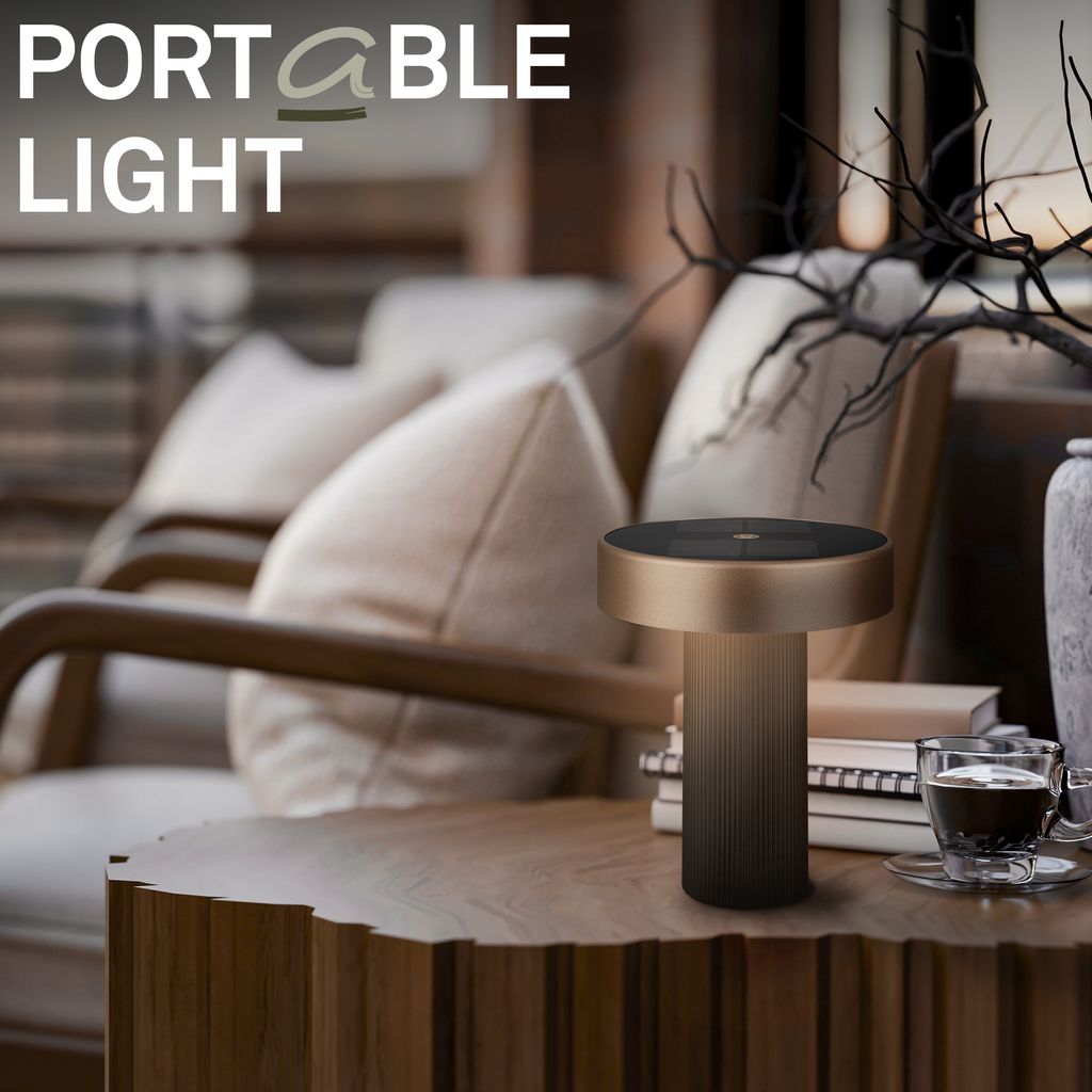 Poga Tischlampe - 1W, 150lm, Kabellos, LED, Dimmbar, Solar, Anthrazit, Bronze metallic