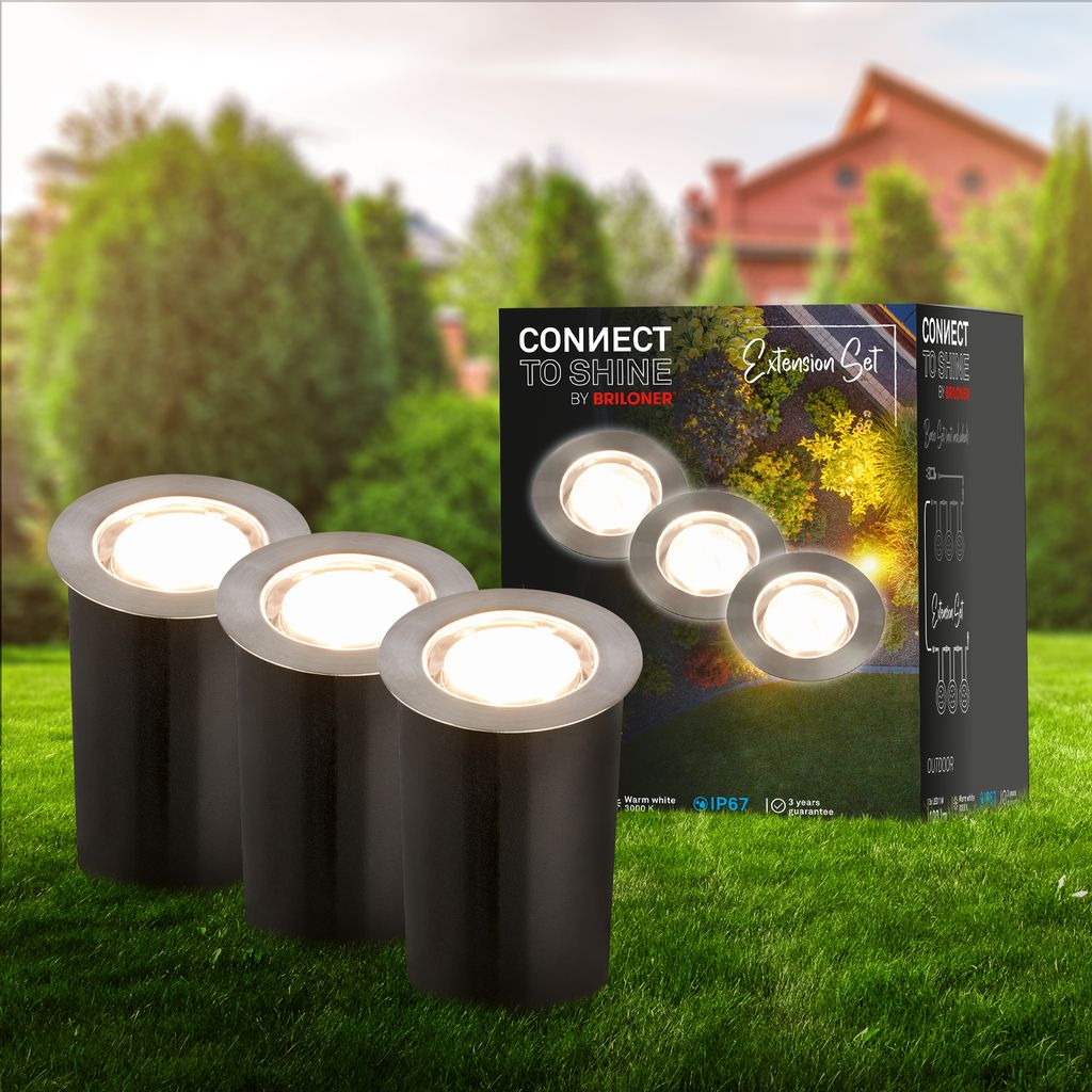 CONNECT TO SHINE Erweiterungsset Tilia mit 3er Set LED Bodeneinbaustrahler, IP67