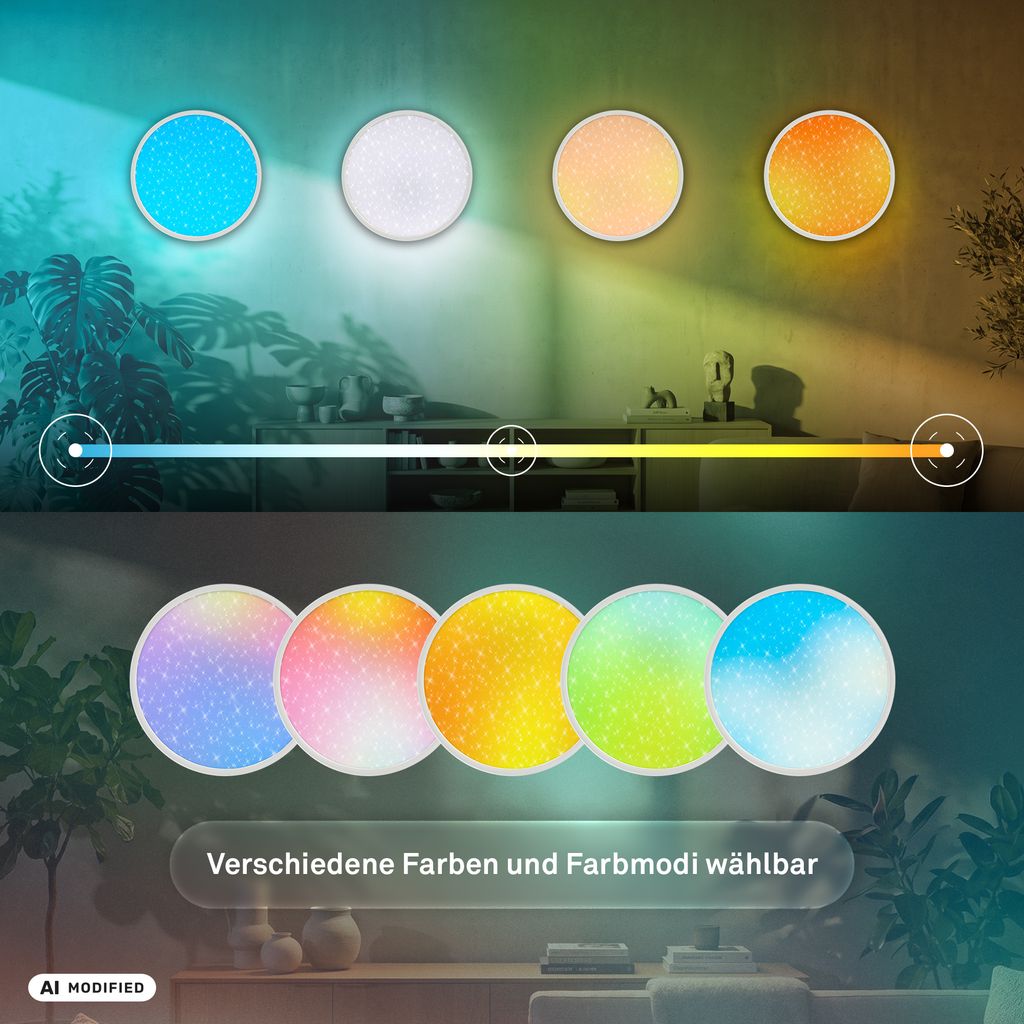Slim Deckenlampe Ø37,5 cm - LED, AuraGlow, Farbwechsel, Dimmbar, Fernbedienung, Weiß
