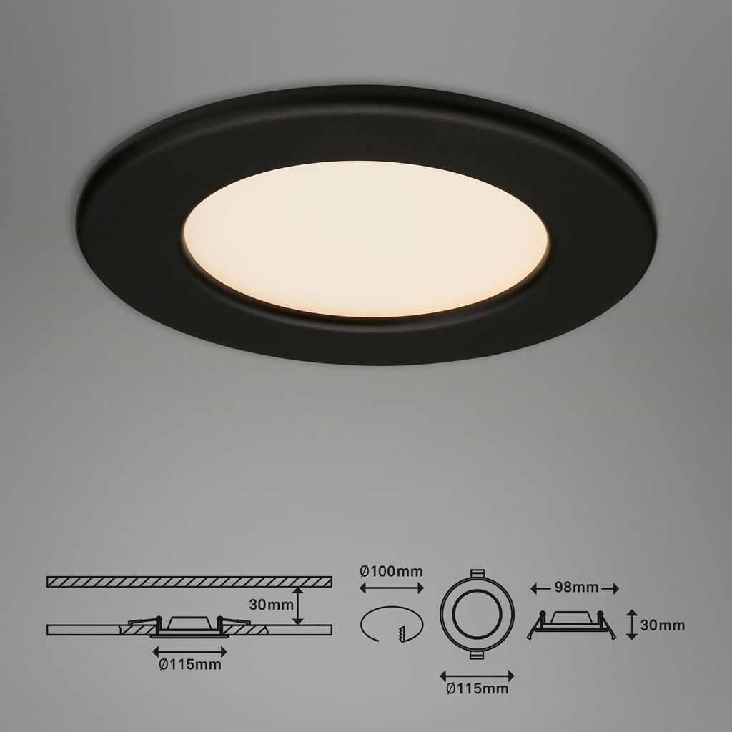 LED Einbauleuchte Ultraflach 3er Set 3000K 6W IP44 schwarz Ø11.5cm Briloner 4