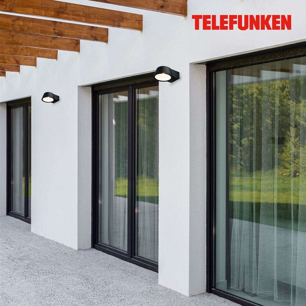 Telefunken LED Wandlampe Aussen, IP54 Spritzwasser- und Staubschutz, On/Off, Alu-Schwarz