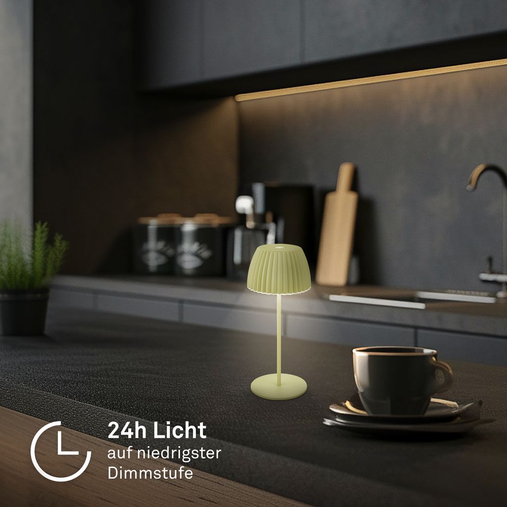 Riffle Mini LED table lamp cordless IP44 ✓ Dimmable ✓ Touch ✓ German Design Award Winner 2025 ✓ Elegant light edge ✓ Cordless ✓ Dimensions: Ø8.5 x 20 cm
