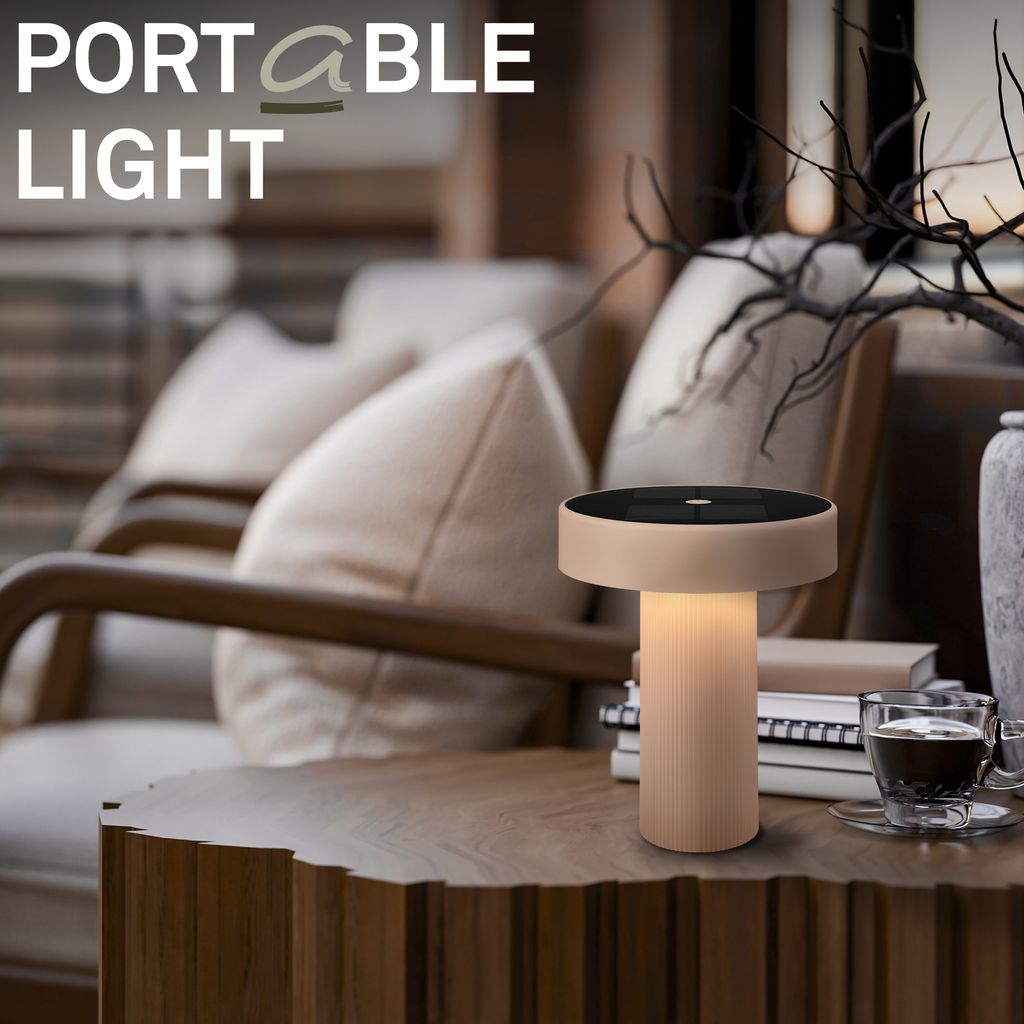 Poga Tischlampe - 1W, 150lm, Kabellos, LED, Dimmbar, Solar, Beige