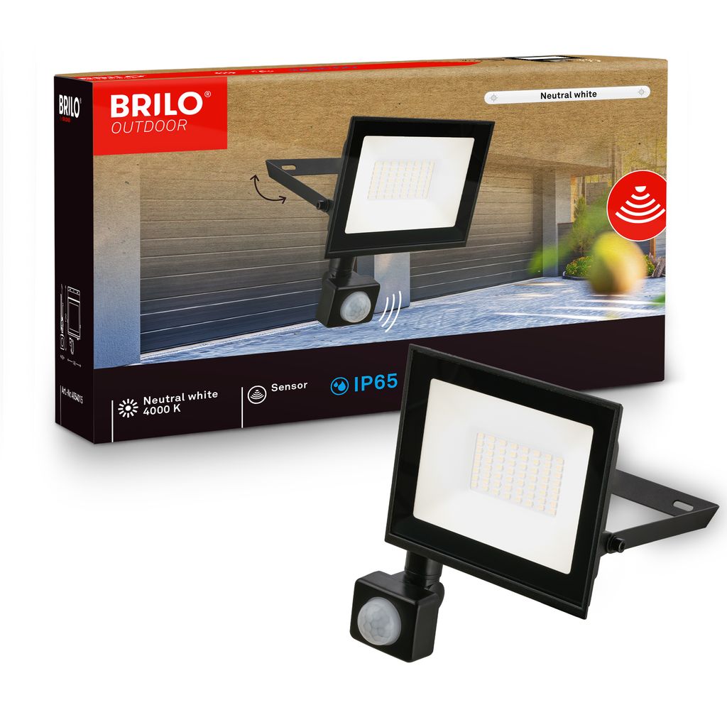 Varo Outdoor Floodlight - 30W, 2700lm, With Motion Sensor, LED, Neutral White, IP65, Black