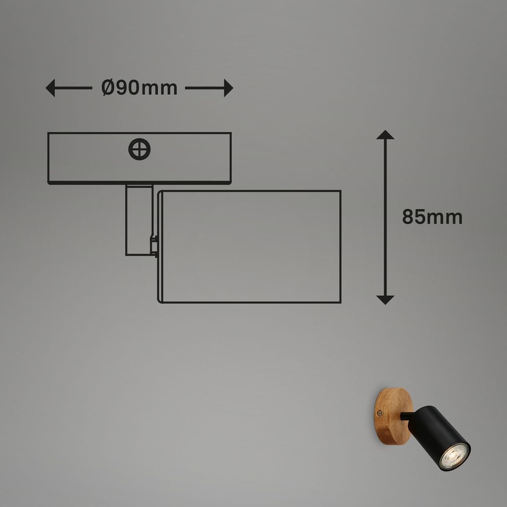Retro GU10 Ceiling Spot Ø90mm, Metal & Wood Canopy, Matt Black