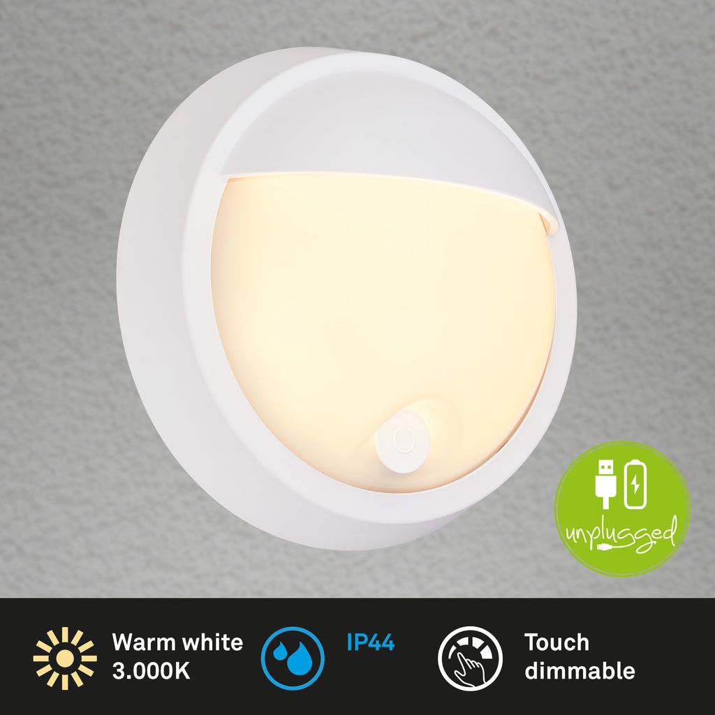 Puni LED Wandleuchte Aussen, Akku, Touchdimmer 3 stufig, Timer, Weiß