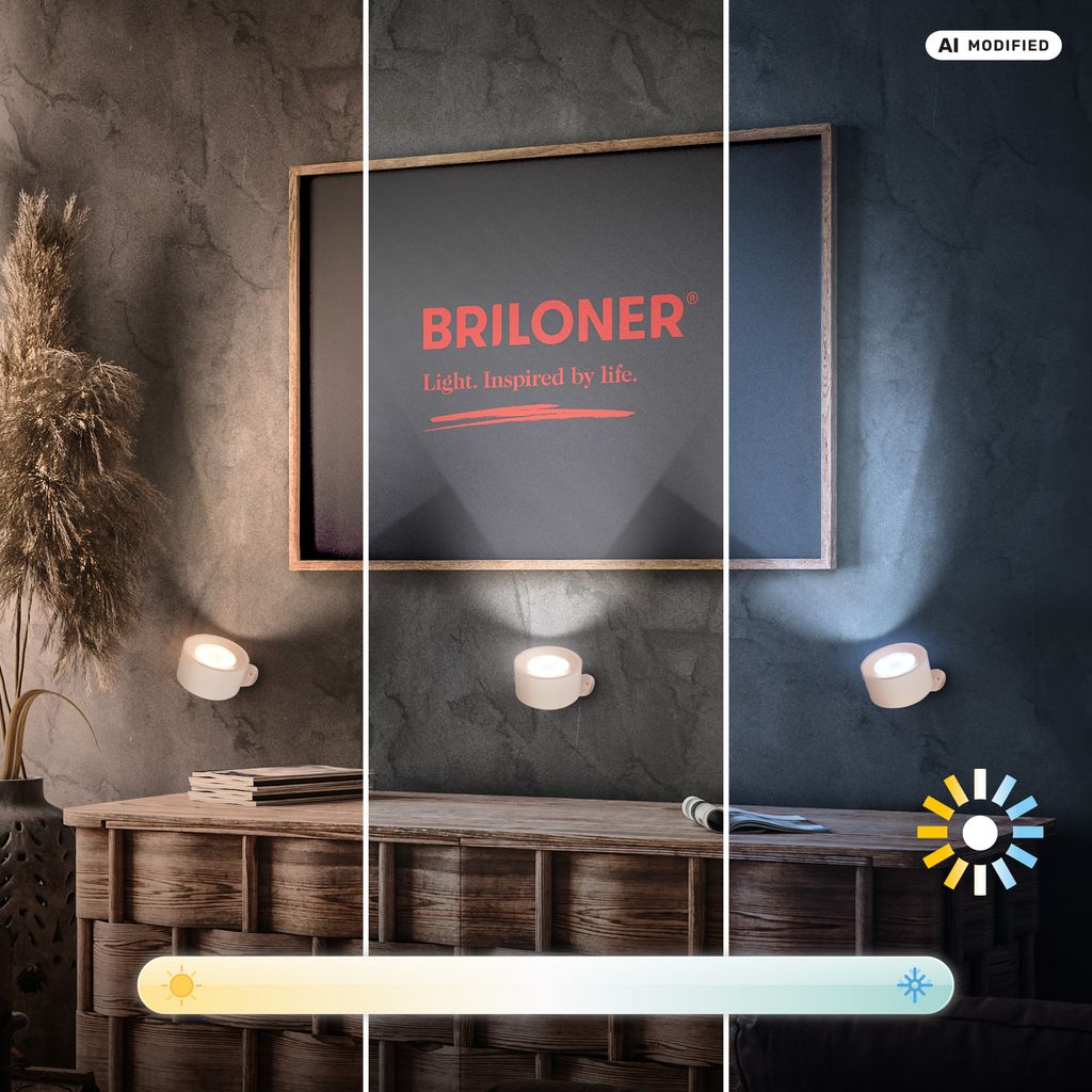 Briloner Tari Wandleuchte Kabellos ohne Bohren, Dimmbar, CCT, Magnetisch, Beige