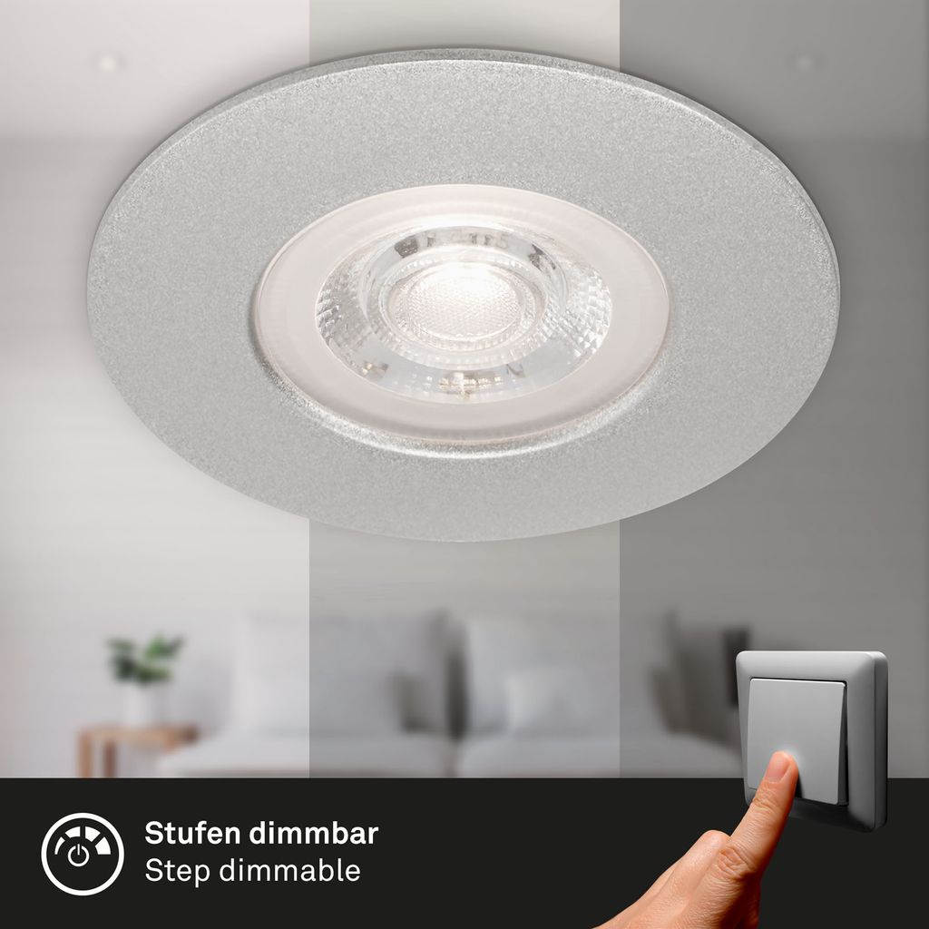 LED Einbauleuchten Badlampen dimmbar 4er Set 4.9W IP44 Ø9cm chrom Briloner 3