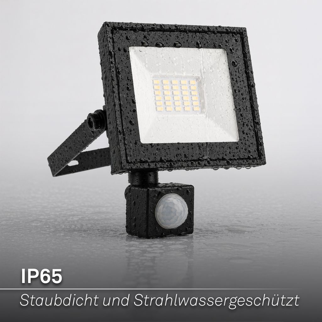 Varo Outdoor Floodlight - 20W, 1800lm, With Motion sensor, LED, Neutral White, IP65, Black
