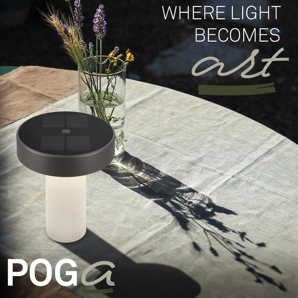 Poga Tischlampe - 1W, 150lm, Kabellos, LED, Dimmbar, Solar, Altweiß, Anthrazit