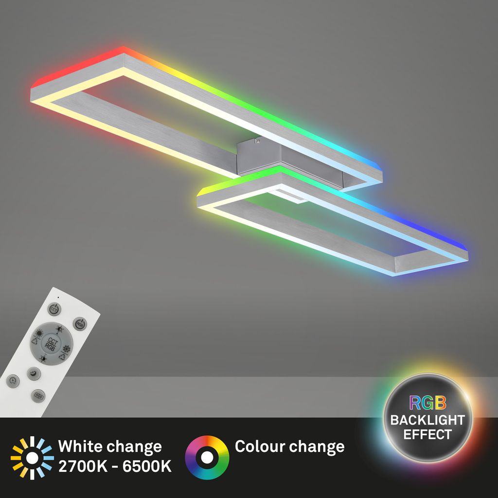 RGB CCT LED ceiling light, 119.5 cm, LED board, 45 W, 4400 lm, aluminium-coloured