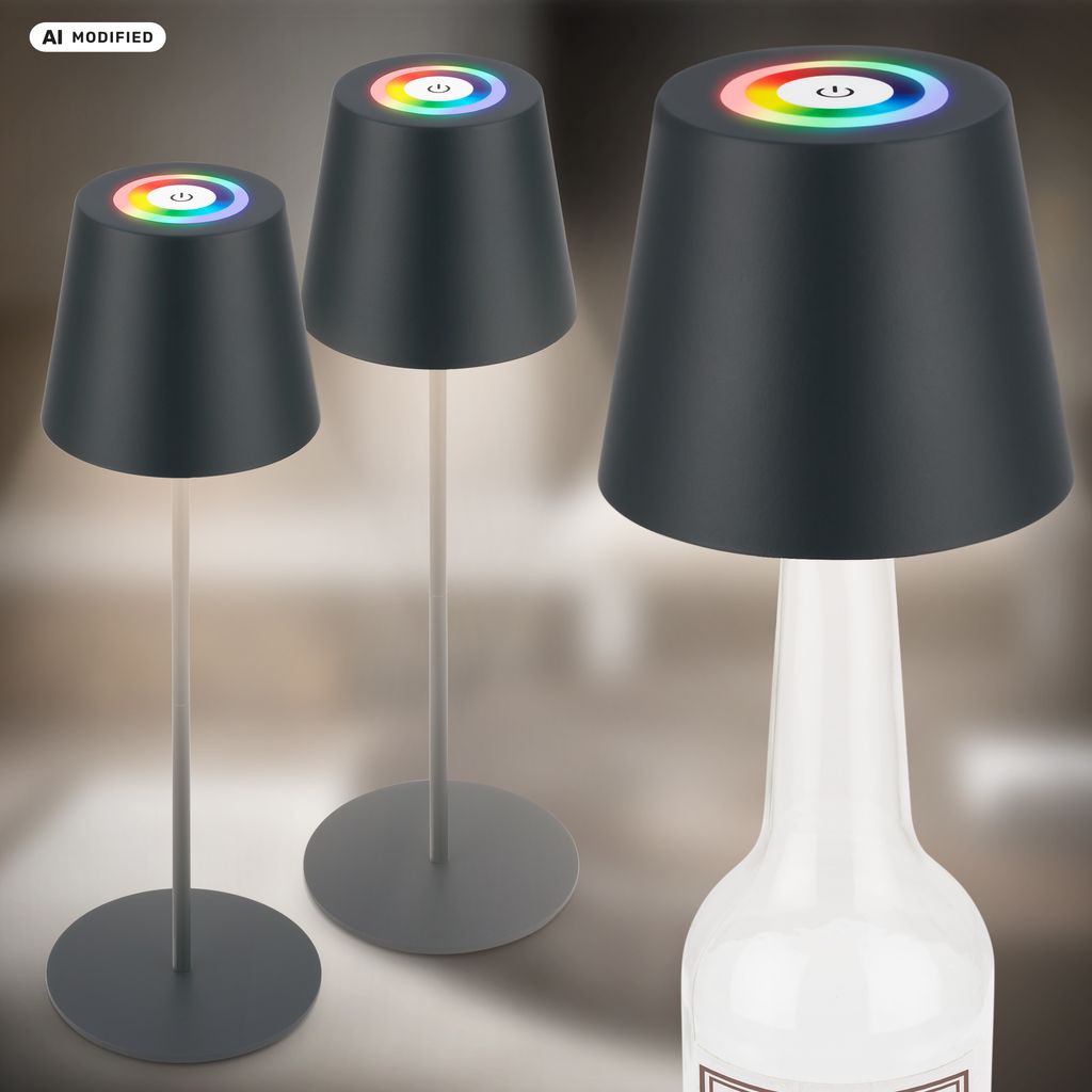 Briloner Calida 3 in 1 RGBW Tischlampe Akku IP44, Dimmbar, Touch, Anthrazit