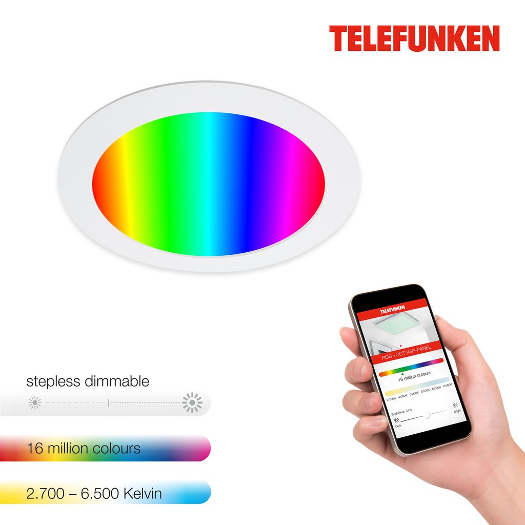 LED Einbauleuchte Smart WiFi App Steuerung Bluetooth 12 W weiß Metall Telefunken 7