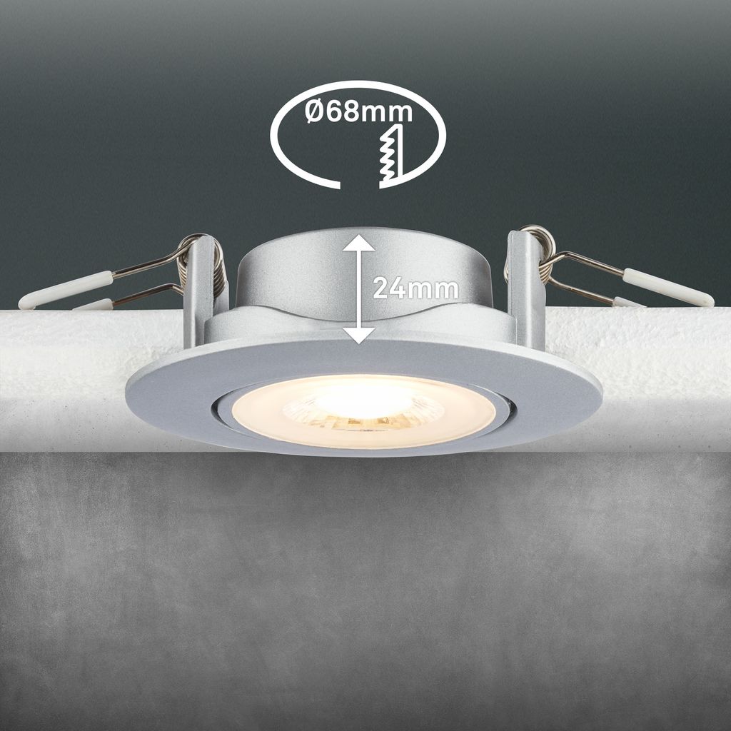 Show LED Einbaustrahler 68mm 3er Set - 230V, 4,9W, 480lm, LED, Dimmbar, Warmweiß, Chrom-matt