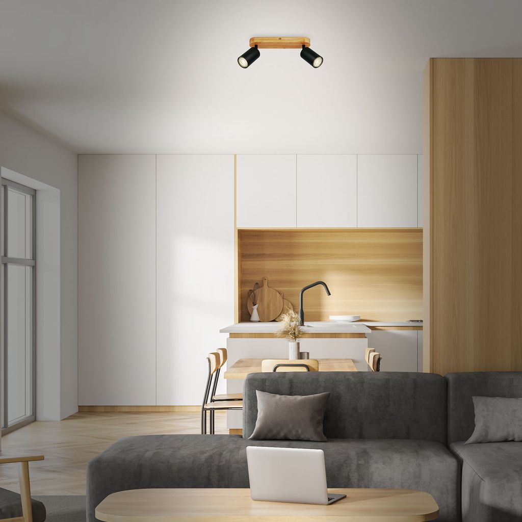 Deckenlampe Deckenleuchte vintage industrial 2xGU10 9W schwarz holz Briloner 3