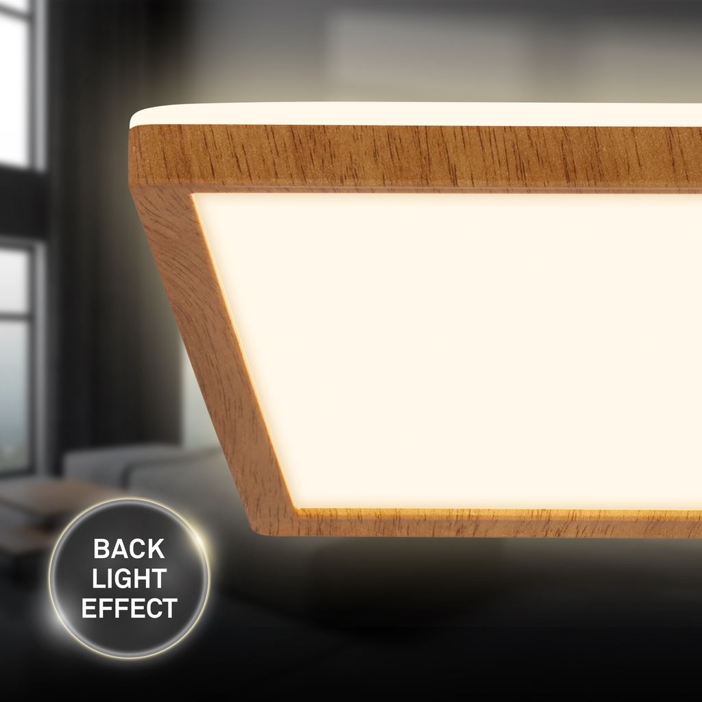 Tava Wood LED Deckenlampe, Backlight, Flach, Holzoptik, 29x29 cm
