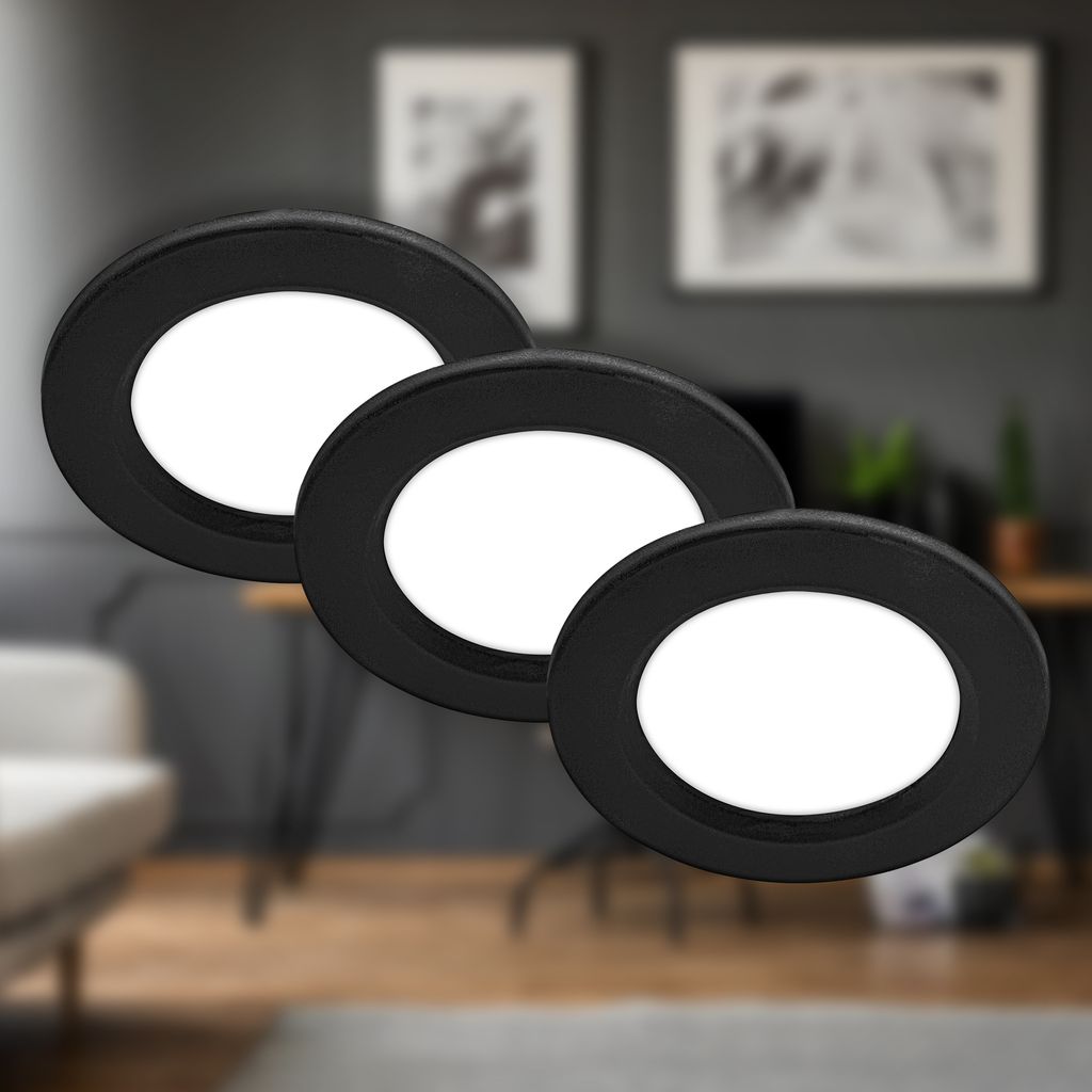 Jeft Einbauspots 76mm 3er Set - 230V, 3W, 330lm, LED, Neutralweiß, Schwarz