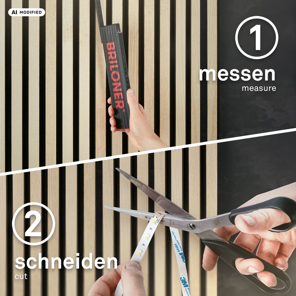 Pimp your Panel Komplettset 4m für Wandpaneele - LED Strip, Diffusoren 12-13 mm, Warmweiß