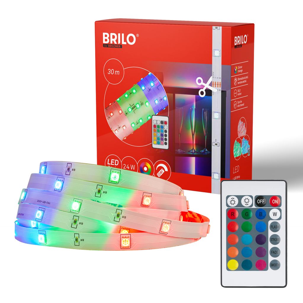 Briloner LED Strip 30m, télécommande, modes de couleur RGB, blanc