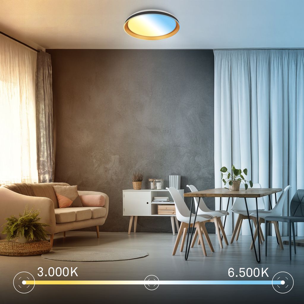 Gima Deckenlampe Ø51 cm - 48W, 5200lm, LED, Dimmbar, Fernbedienung, CCT, Schwarz-Gold
