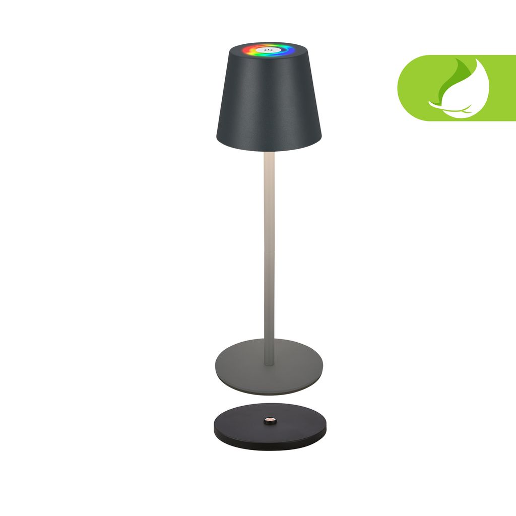 Briloner Cilano RGBW Tischleuchte Akku IP44, Dimmbar, Ladestation, Anthrazit
