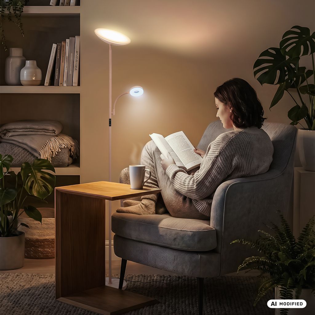 Sira Floor Lamp - Dimmable, LED, Reading Arm, CCT, Beige
