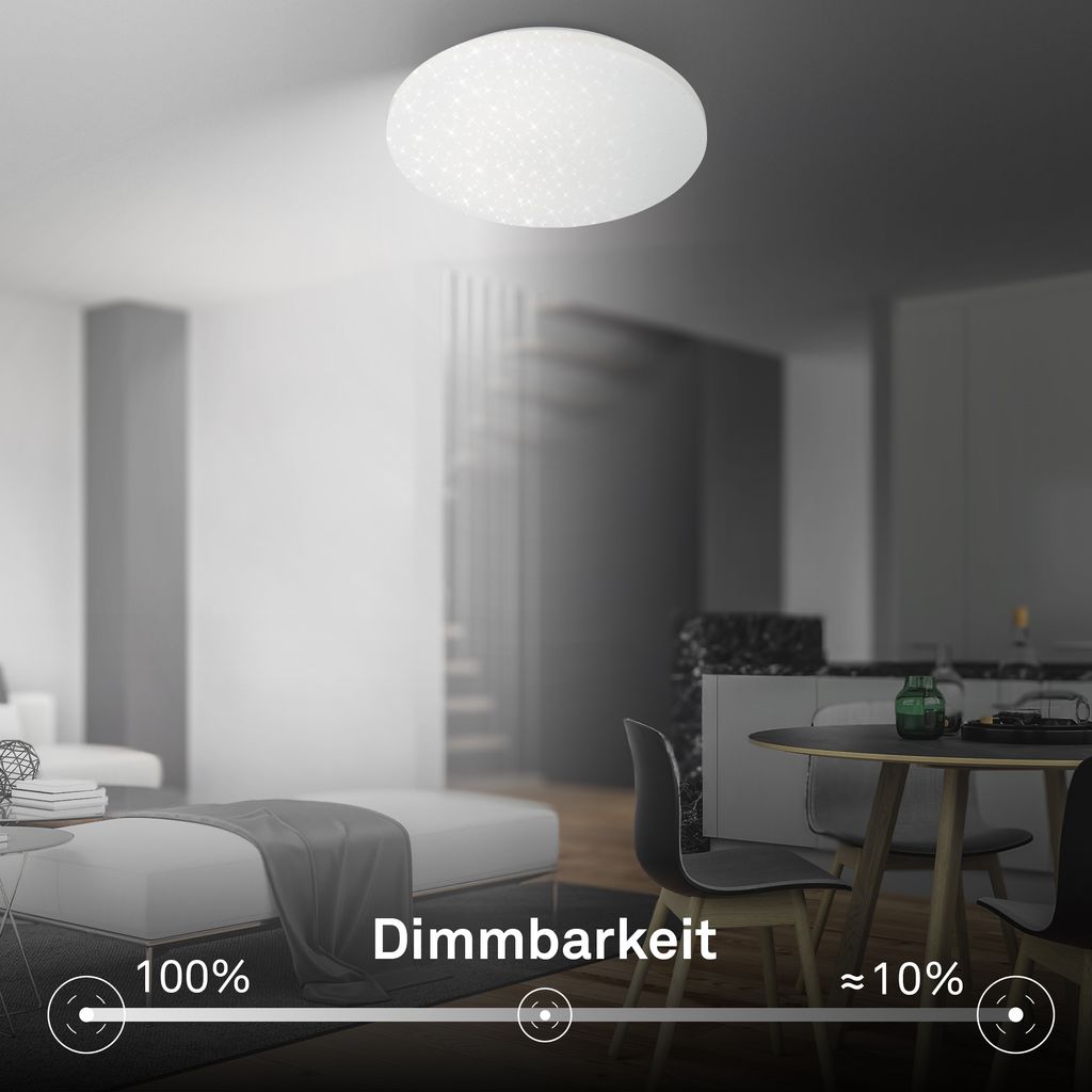 Luminus Deckenleuchte Ø34 cm - 24W, 2600lm, LED, Dimmbar, CCT, Sternenhimmel, Weiß