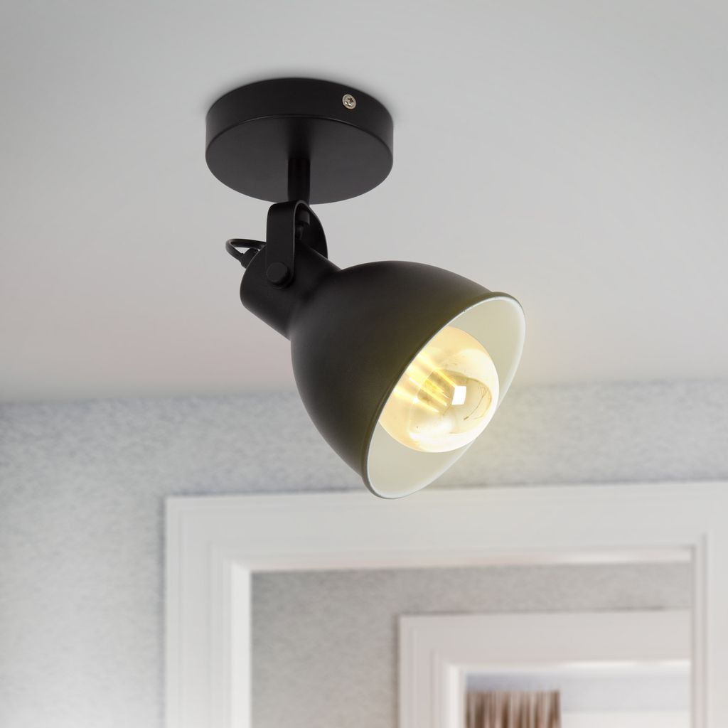 B.K.Licht Wall Light, Rotatable spot, E27 socket, bulb not included, retro wall lamp, swivelling spotlight, vintage industrial spot, black-white