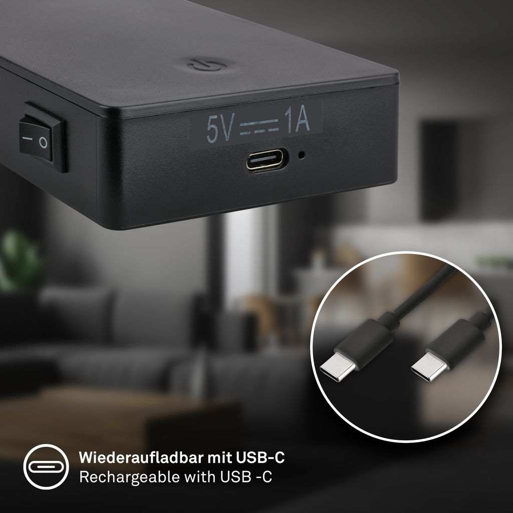 Cielo leeslamp - 2W, 200lm, LED, oplaadbare batterij, dimbaar, touch, zonder stroomaansluiting, zwart