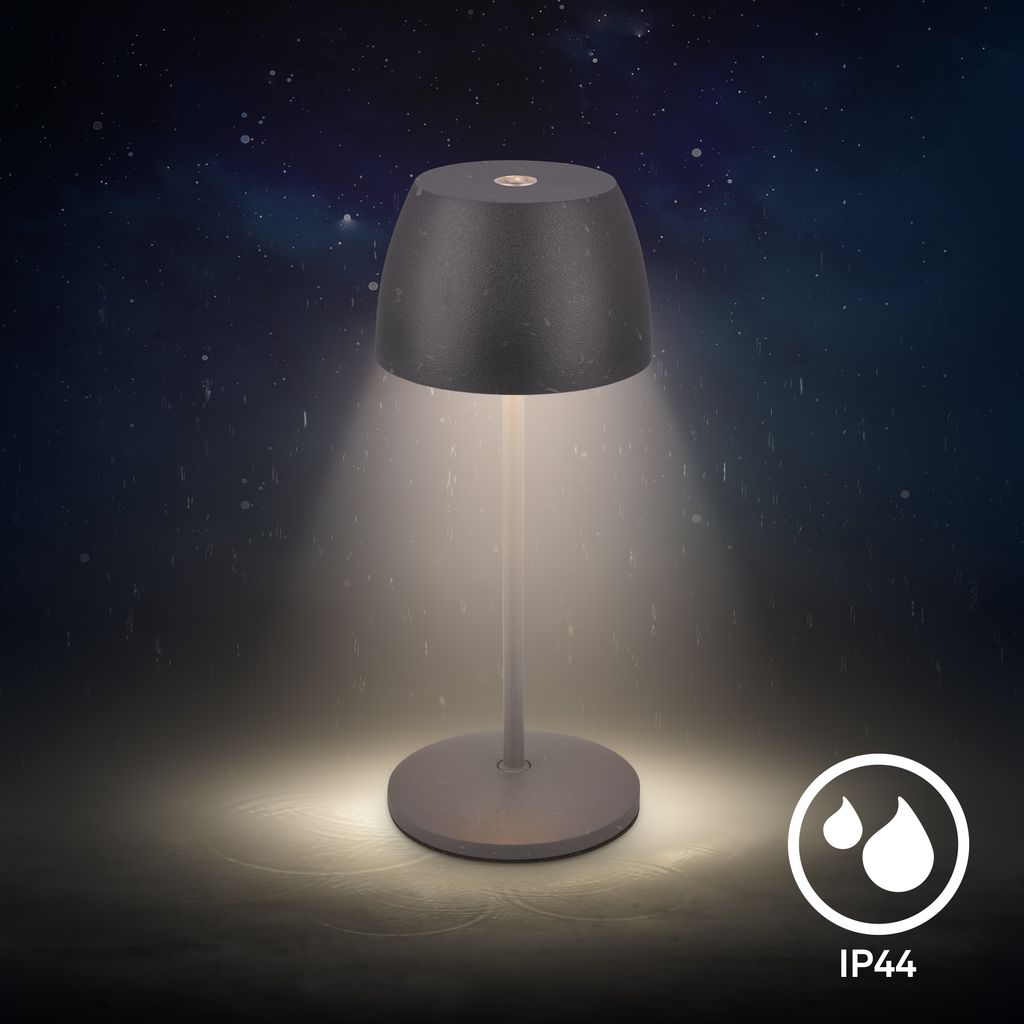 Briloner Serina Mini LED Tischlampe kabellos IP44, Dimmbar, Ladestation, Anthrazit
