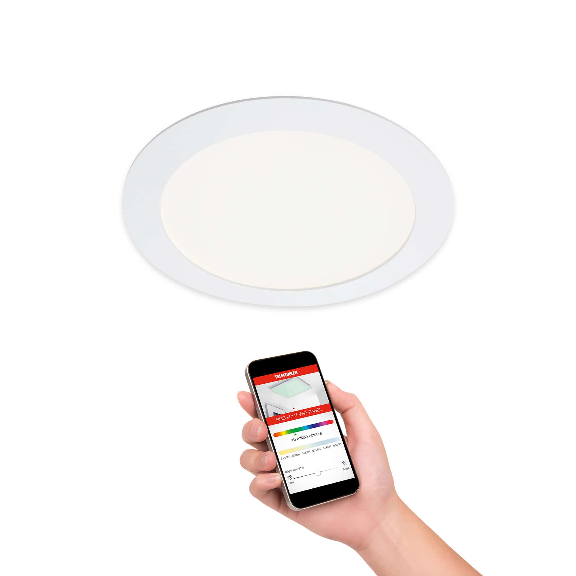TELEFUNKEN Smart LED Einbauleuchte, Ø 17 cm, 12 W, Weiß
