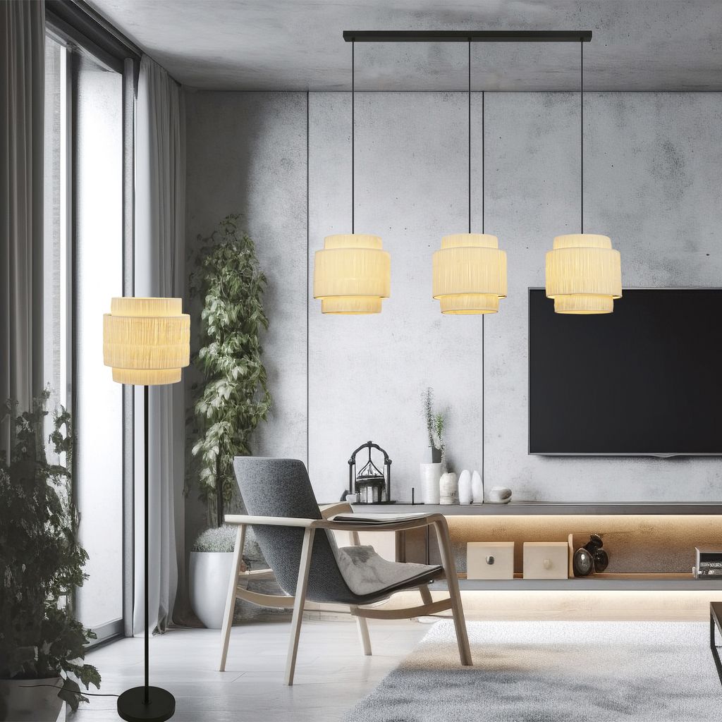 Briloner Papper Stehlampe. Bastschirm. Ein/Aus Fußtaster. Boho-Stil. E27 Fassung. Natur. Ø30 x 165 cm 6