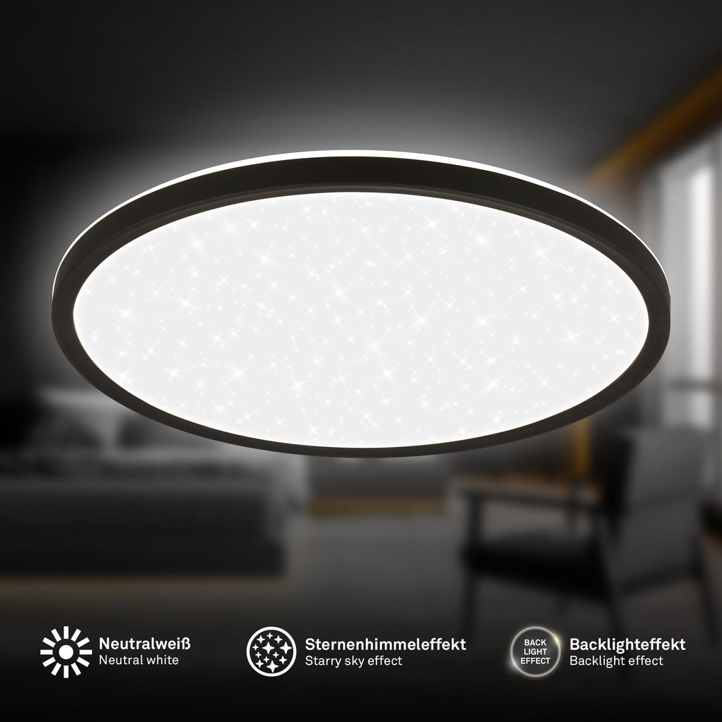 Slim LED Panel Ø29,3 cm - 18W, 2400lm, Sternenhimmel, Neutralweiß, Schwarz