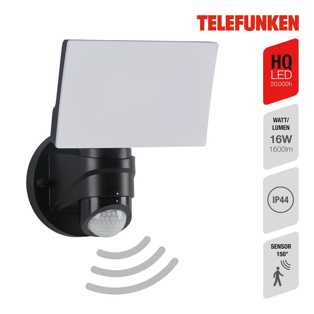 LED Außenleuchte Bewegungsmelder IP44 16W schwarz Kunststoff Telefunken 2