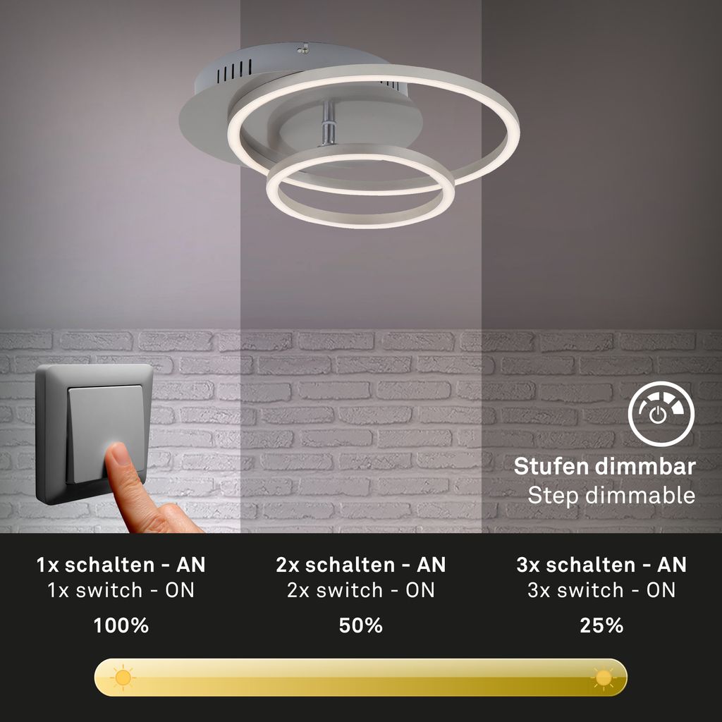 LED Deckenleuchte, 39 cm, 30 W, Matt-Nickel