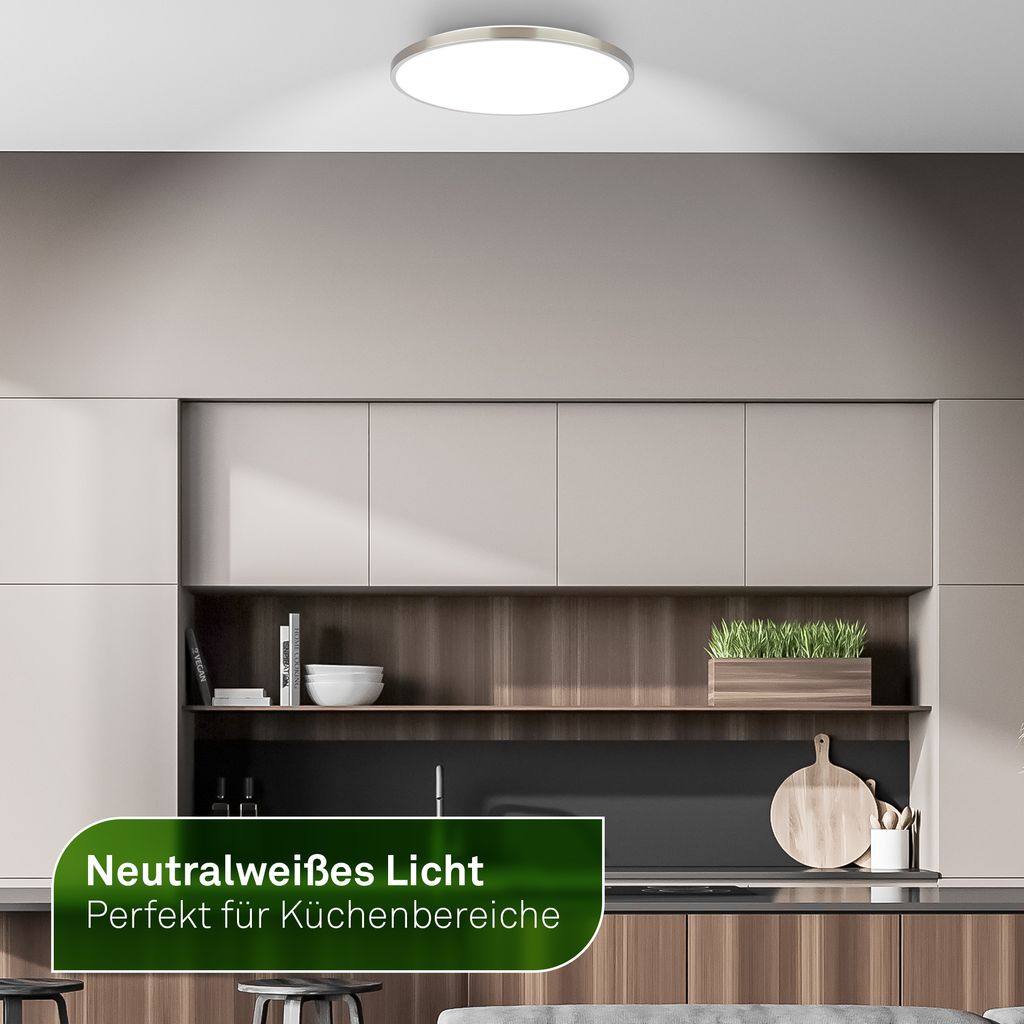 LED Ceiling Light Ø380mm, 3900lm 4000K, Ultra Efficient, Matt Nickel