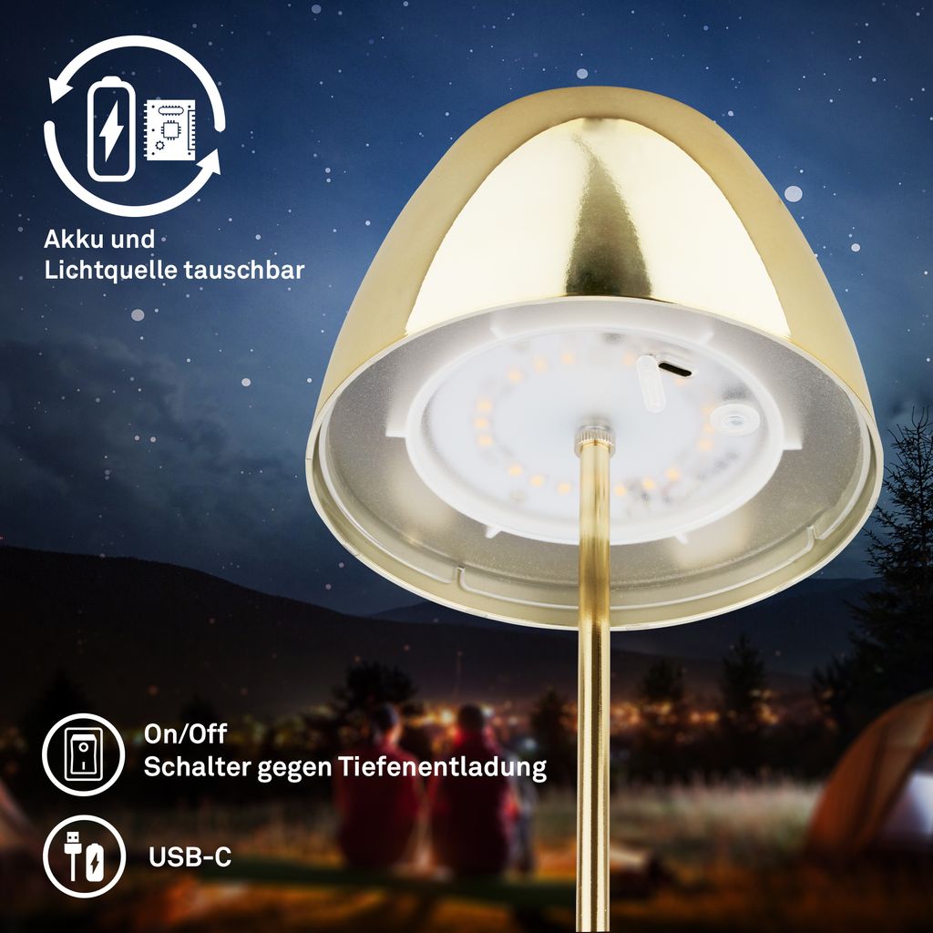 Serina Tischlampe 2er Set - 2,5W, 200lm, Kabellos, LED, Touch, Dimmbar, Goldfarbe