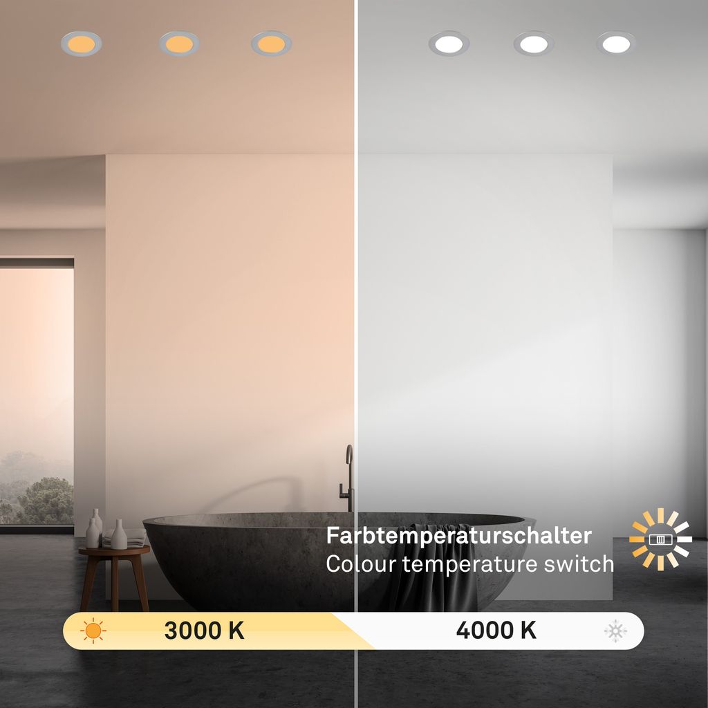 3er Set CTS Einbauleuchte, 8,5 cm, 4W, 300lm chrom-matt