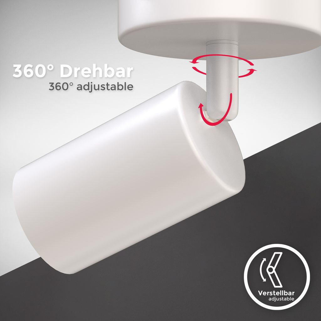 B.K.Licht Wall Light or Ceiling Lamp, Rotatable Spot, GU10 Socket, Bulb not Included, Spotlight for Living Room, Bedroom & Corridor, Elegant Matt White Spot, Metal, Swivel Design IP20 230V