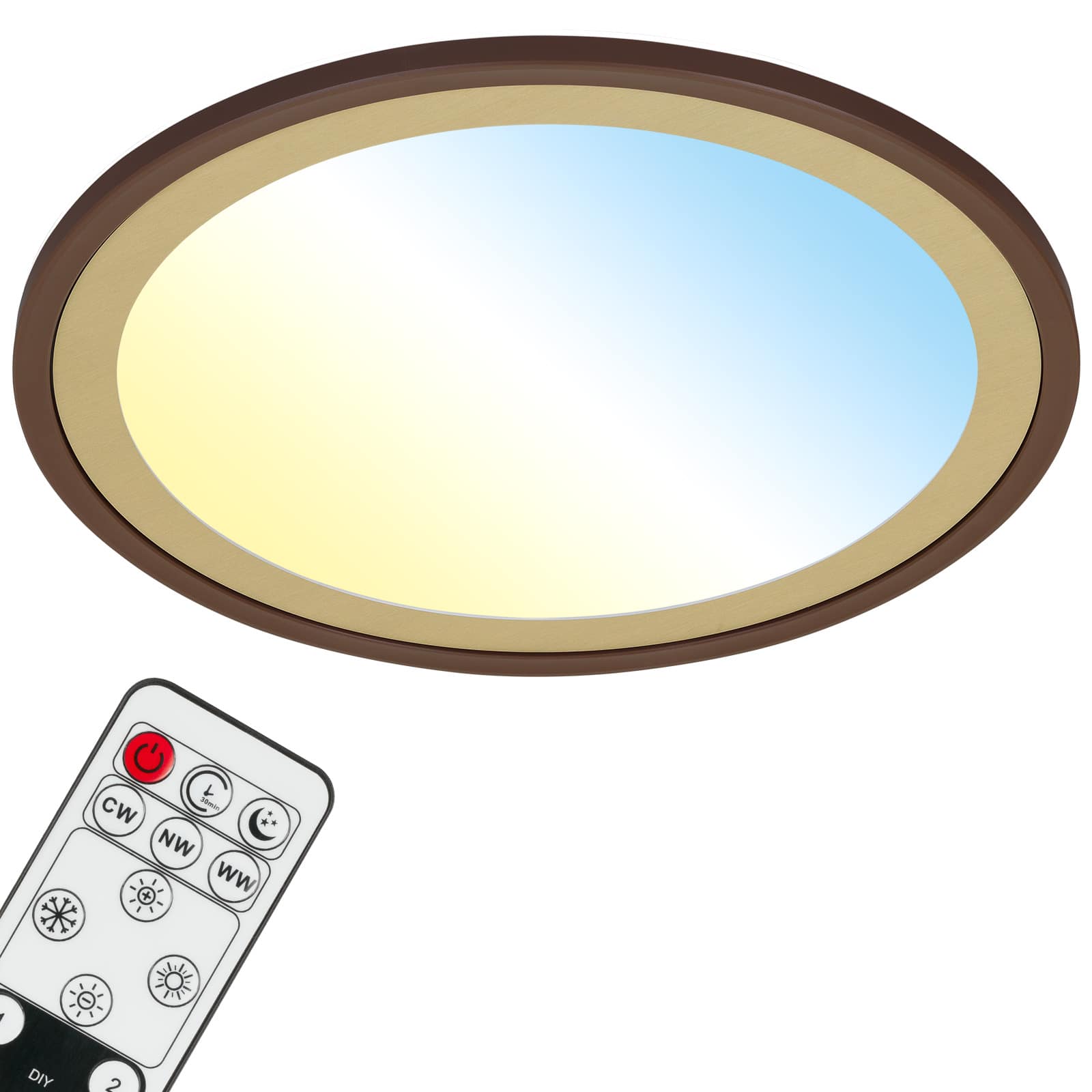 Ultraflaches CCT-LED Panel mit LED Backlight, Ø42 cm, LED, 22 W, 3000 lm, braun-gold