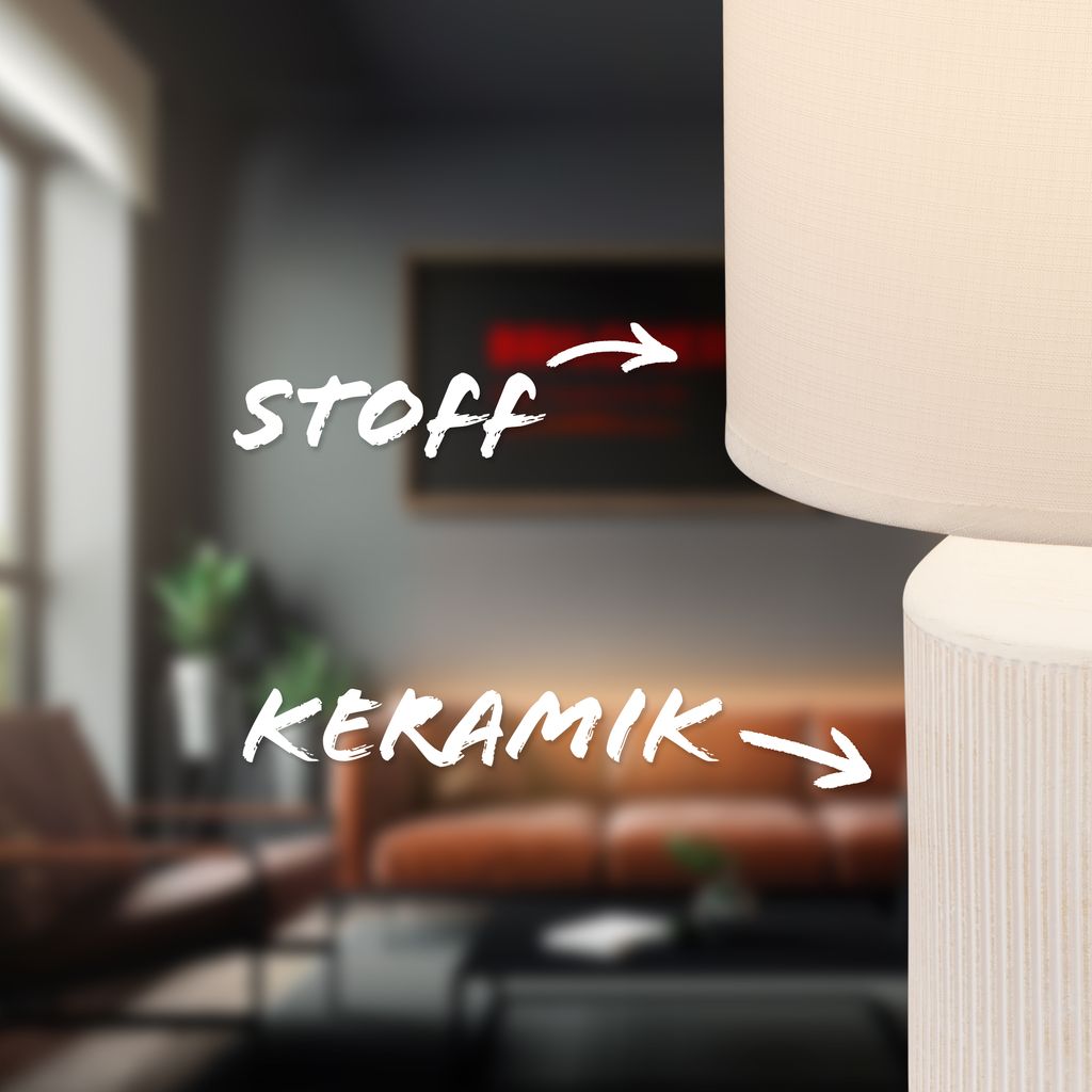 Briloner Ino Tischlampe. Stoffschirm. Kabelschalter. Keramikfuß. Weiß. Ø22 x 37.5 cm 3